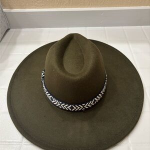 Green Fedora/flat brim with Patterned Band hat